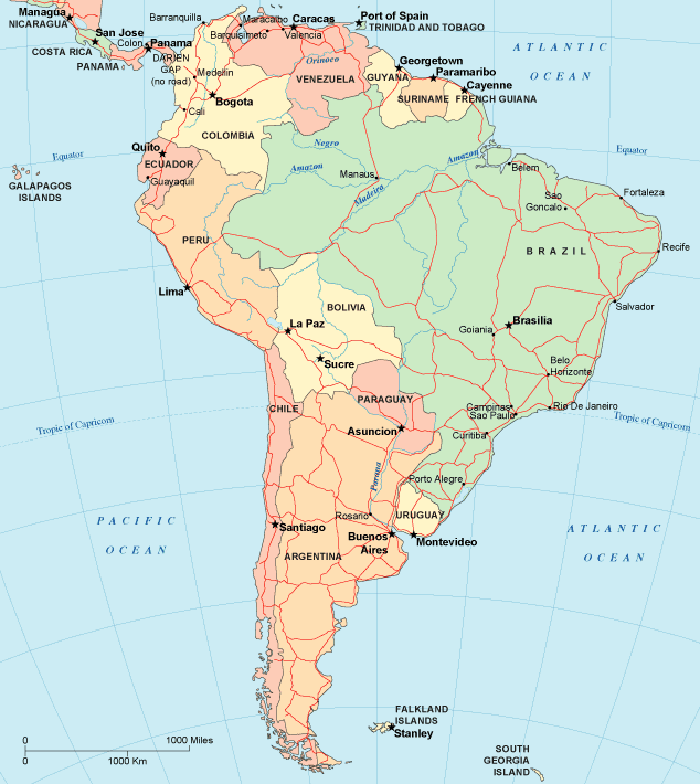 map of south america