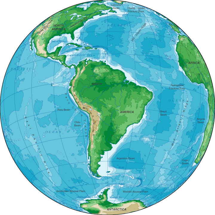 map south america - topographical map of south america